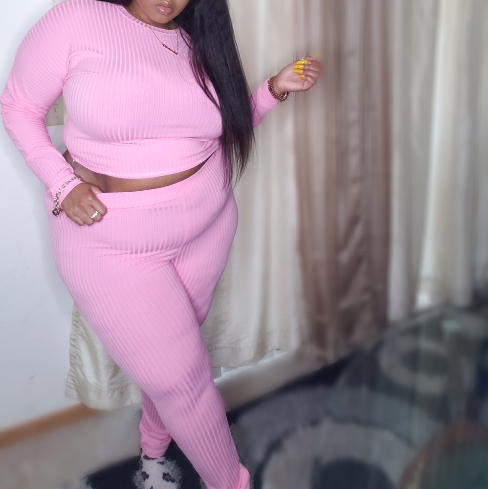 Pink Ribbed 2pc Set - Picture 1 of 5